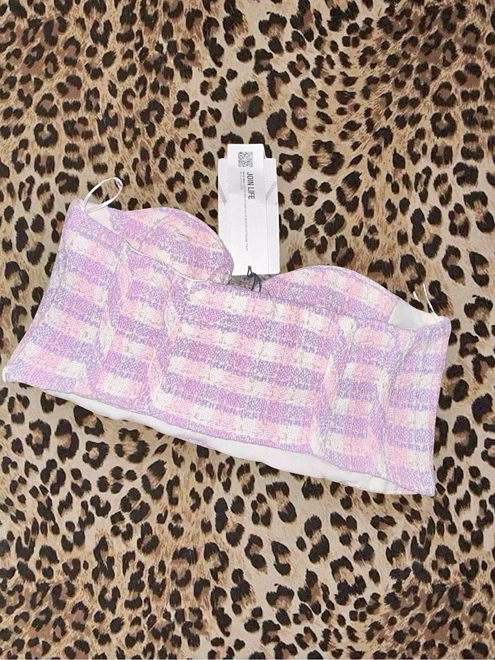 Zara Textured Tweed Bustier Top Pink & Purple Crop Top XS